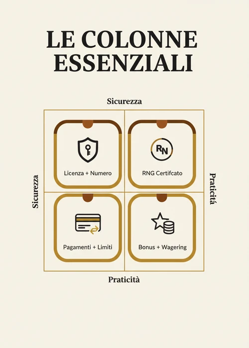Una lista dettagliata di casinò online stranieri su uno schermo di computer, con icone di valute e metodi di pagamento.